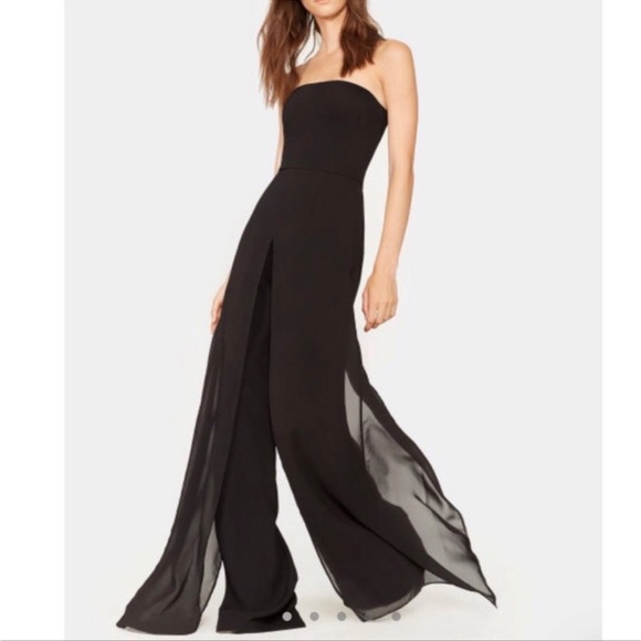 HALSTON HERITAGE Black Chiffon Overlay Strapless Jumpsuit - Picture 4 of 10